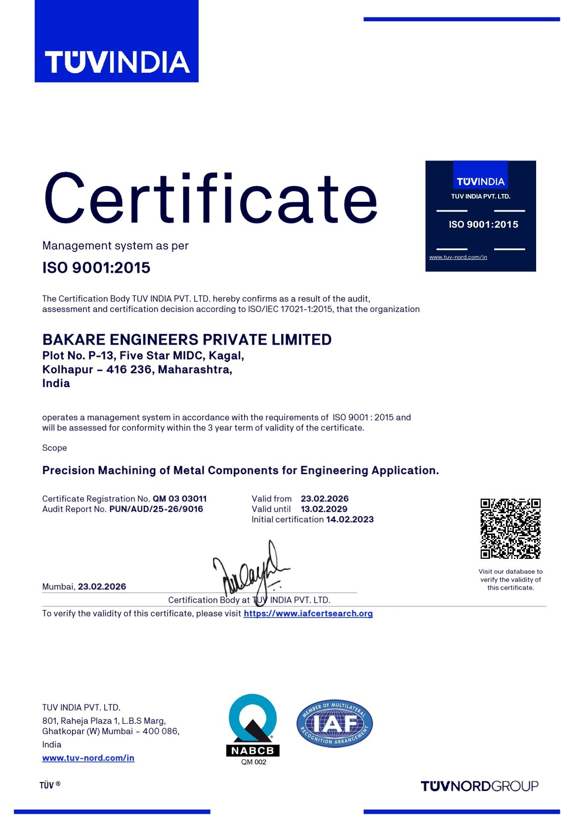 NABCB ISO 9001:2015 Certificate
